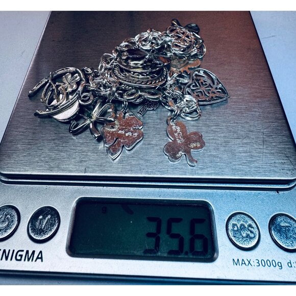 Estate Lucky Charm Bracelet 8.25” 925 Sterling Silver Irish Heart Clover Charms - Picture 8 of 8